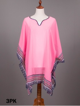 V-Neck Top W/ Tribal Print Trim